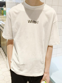 White Plus Size Loose Round Neck Letter Printed Men Tshirt for Casual