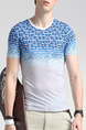 White and Blue Plus Size Slim Round Neck Contrast Linking Located Printing Men Tshirt for Casual