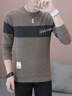 Brown Slim Contrast Linking Sweater Long Sleeve Men Sweater for Casual