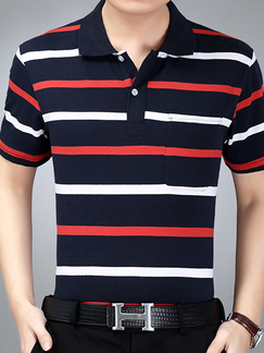 Black White and Red Loose Lapel Contrast Stripe  Men Shirt for Casual Party Office