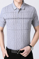 Light Gray Loose Lapel Stripe Men Shirt for Casual Office