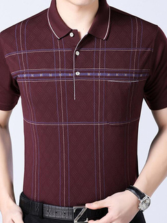 Wine Red Loose Lapel Stripe Men Shirt for Casual Office