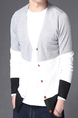 Light Gray White and Black Slim Contrast Single-Breasted Long Sleeve Men Cardigan for Casual