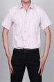 White and Rose Red Plus Size Lapel Stripe Pocket Single-breasted Collar Button-Down Men Shirt for Casual Party Office