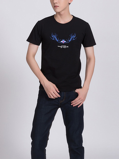 Black Round Neck Tee Printed Men Shirt for Casual Party