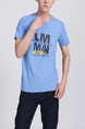 Blue Round Neck Printed Tee Men Shirt for Casual Party