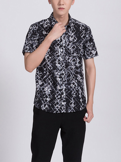 Black and White Collared Button Down Men Shirt for Casual Party Office