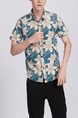 Cream and Blue Button Down Collared Floral Men Shirt for Casual Party Beach