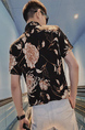 Black and Cream Collared Button Down Floral Men Shirt for Casual Party Beach
