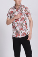 White And Red Button Down Collared Floral Men Shirt for Casual Party Beach