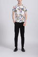 White Colorful Button Down Collared Floral Men Shirt for Casual Party Beach