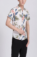 White Colorful Button Down Collared Floral Men Shirt for Casual Party Beach