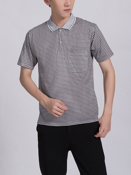 Black and White Polo Collared Chest Pocket Men Shirt for Casual Party Office
