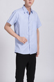 Blue Chest Pocket Button Down Collared Men Shirt for Casual Party Office
