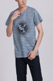 Blue And Black Printed Round Neck Tee Men Shirt for Casual