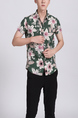 Green Colorful Button Down Collar Plus Size Floral Men Shirt for Casual Party