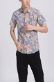 Gray Colorful Button Down Collar Plus Size Floral Men Shirt for Casual Party