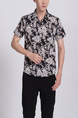Black Colorful Button Down Collar Plus Size Floral Men Shirt for Casual Party