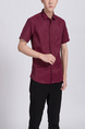 Red Button Down Chest Pocket Collar Plus Size Men Shirt for Casual Party Office