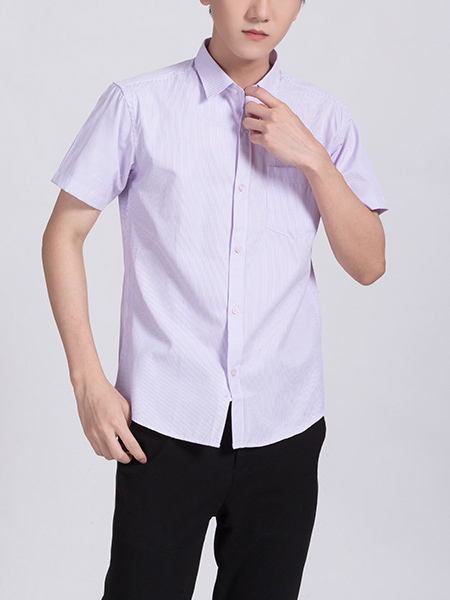 Purple Button Down Chest Pocket Collar Plus Size Men Shirt for Casual Party Office