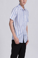 Blue and White Collar Chest Pocket Button Down Plus Size Men Shirt for Casual Party Office