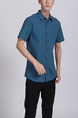 Blue Green Collar Chest Pocket Button Down Plus Size Men Shirt for Casual Party Office