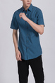 Blue Green Collar Chest Pocket Button Down Plus Size Men Shirt for Casual Party Office