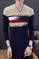 Blue and Beige Round Neck Long Sleeve Plus Size Men Sweater for Casual
