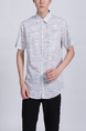 White Gray Collared Button Down Chest Pocket Men Shirt for Casual Party Office Evening Nightclub