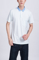 White and Blue Collared Chest Pocket Polo Men Shirt for Casual Party Office