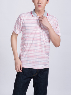 Pink Collared Striped Chest Pocket Men Shirt for Casual Party Office
