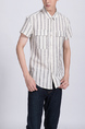 White and Gray Button Down Collared Chest Pocket Men Shirt for Casual Party Office