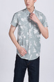 Gray and White Chest Pocket Button Down Collared Plus Size Men Shirt for Casual Party Office