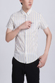 White Colorful Collared Button Down Striped Plus Size Men Shirt for Casual Party Office