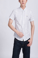 White Colorful Striped Button Down Collared Plus Size Men Shirt for Casual Party Office