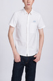 White Chest Pocket Plus Size Collared Button Down Men Shirt for Casual Party Office