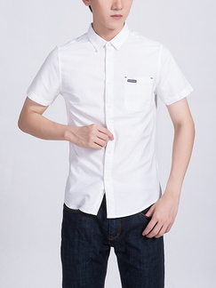 White Collared Chest Pocket Button Down Plus Size Men Shirt for Casual Party Office