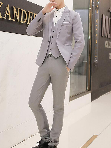 Gray Lapel Pockets Button Down Long Sleeve Plus Size Men Suit for Party Evening Cocktail Office Groomsmen