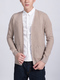 Beige Button Down Plus Size Long Sleeve Pocket Men Cardigan for Casual Office
