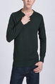 Green Solid Crew Neck Long Sleeve Men Sweater for Casual