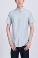 Gray Button Down Collared Chest Pocket Plus Size Men Shirt for Casual Party Office