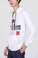 White Pockets Long Sleeve Drawstring Plus Size Printed Men Hoodie for Casual