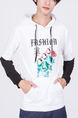 White Printed Long Sleeves Pockets Drawstring Men Hoodie for Casual
