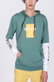 Green and White Long Sleeves Pockets Drawstring Men Hoodie for Casual
