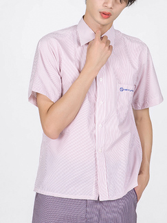 Pink Button Down Collared Chest Pocket Plus Size Men Shirt for Casual Party Office