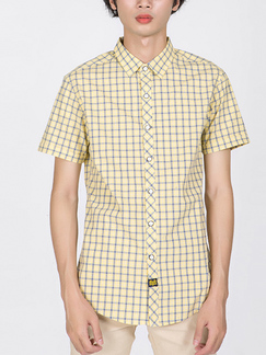 Yellow Button Down Collared Plus Size Men Shirt for Casual Party Office