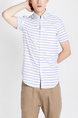 White and Blue Button Down Collared Striped Plus Size Men Shirt for Casual Party Office