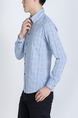 Blue Button Down Collared Long Sleeve Men Shirt for Casual Party Office Evening