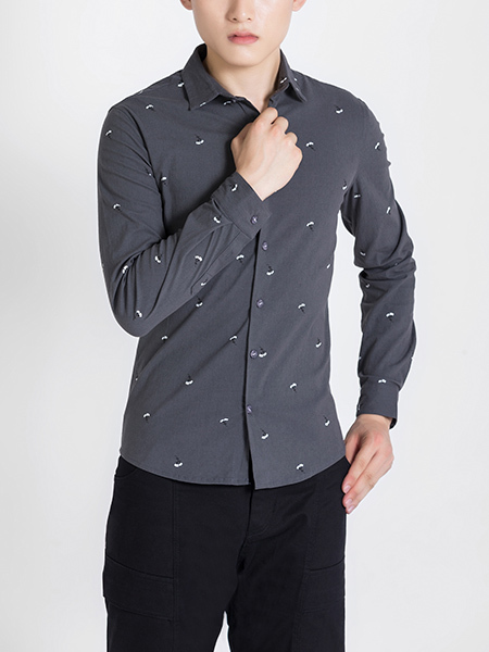 Black Button Down Collared Long Sleeve Men Shirt for Casual Party Office Evening