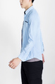 Blue Long Sleeve Collared Chest Pocket Plus Size Button Down Men Shirt for Casual Party Office